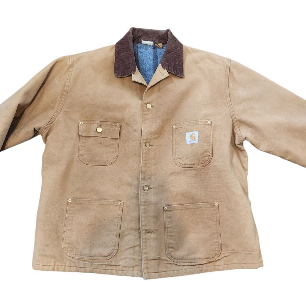 Vintage Carhartt Chore Coat 2XL Brown Corduroy Collar Jacket Blanket Lined USA - Picture 8 of 12